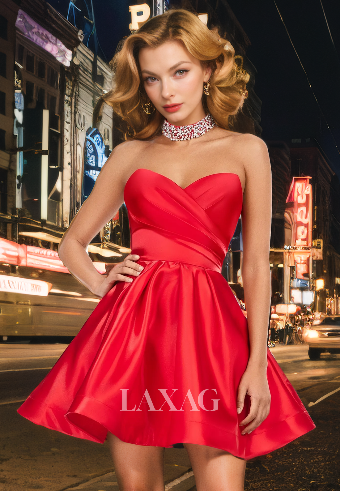 A-Line Strapless Pleated Sleek Satin Elegant Party Homecoming Dress