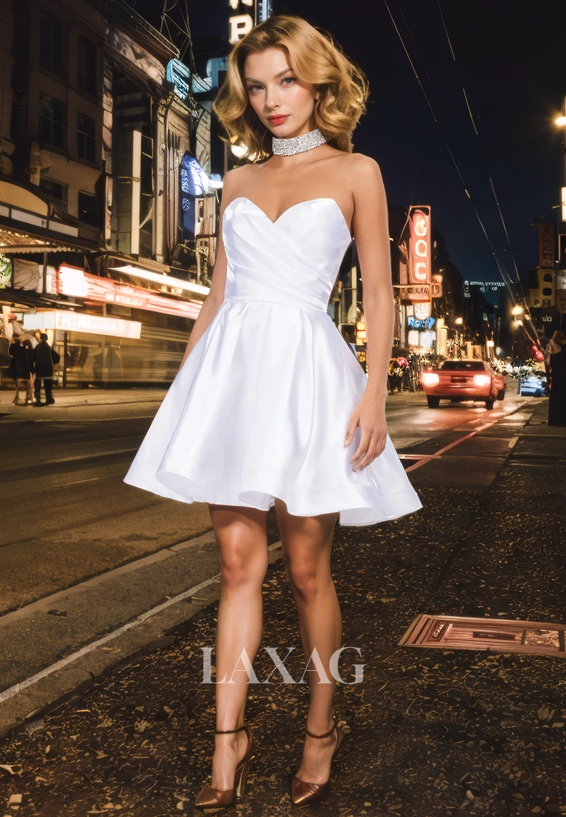 A-Line Strapless Pleated Sleek Satin Elegant Party Homecoming Dress