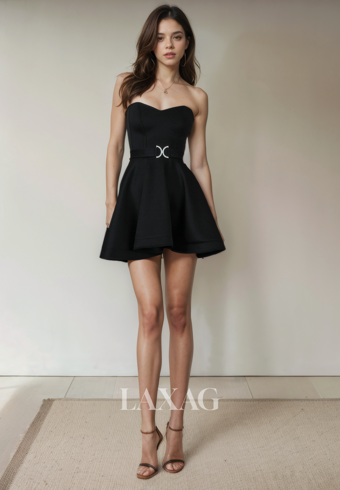 A-Line Strapless Sleek Satin Beaded Elegant Party Homecoming Dress