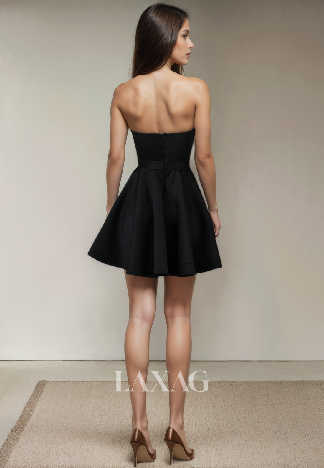 A-Line Strapless Sleek Satin Beaded Elegant Party Homecoming Dress