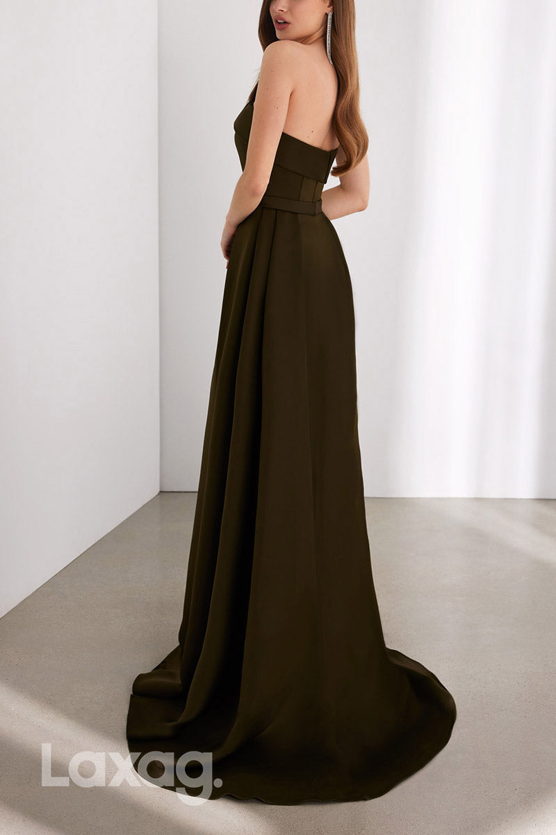 22886 - A-Line Strapless Sleek Satin Cocktail Party Formal Evening Dress with Train