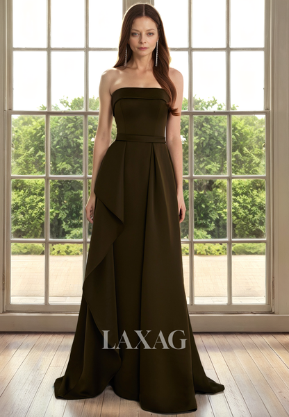 A-Line Strapless Sleek Satin Elegant Mother of the Bride Dress with Train