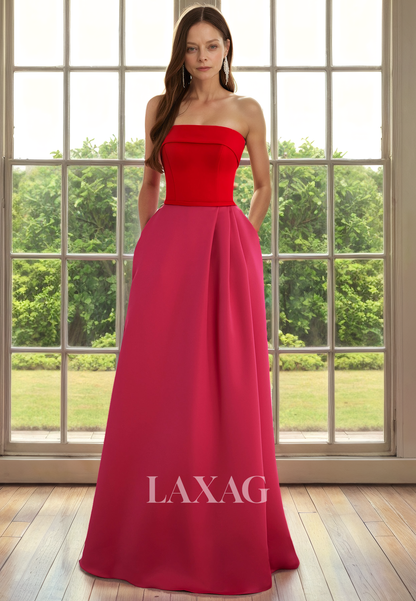 A-Line Strapless Sleek Satin Elegant Mother of the Bride Dress with Train