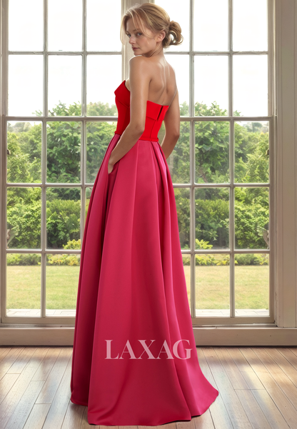 A-Line Strapless Sleek Satin Elegant Mother of the Bride Dress with Train