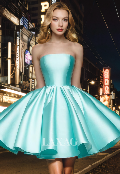 A-Line Strapless Sleek Satin Elegant Party Homecoming Dress