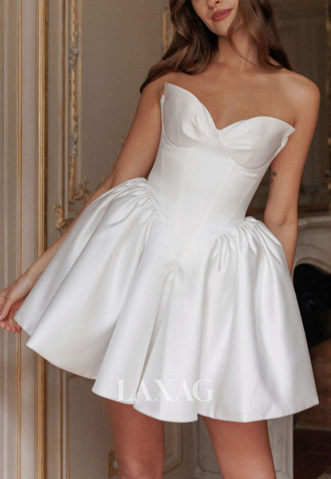 23149 - A-Line Strapless Sleek Satin Elegant Party Homecoming Dress