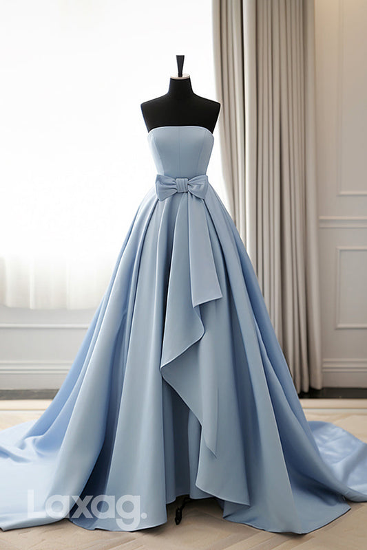 22419 - A-Line Strapless Sleek Satin Elegant Party Prom Formal Evening Dress