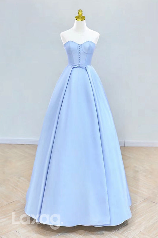 22420 - A-Line Strapless Sleek Satin Elegant Party Prom Formal Evening Dress