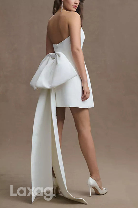 22653 - A-Line Strapless Sleek Satin Elegant Short Mini Wedding Dress