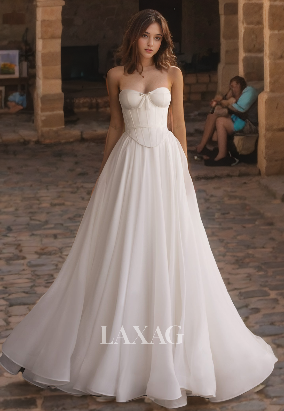 A-Line Strapless Sleek Satin Elegant Wedding Dress with Train