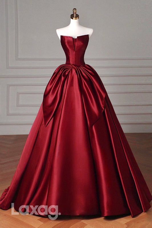 22450 - A-Line Strapless Sleek Satin Party Prom Formal Evening Dress