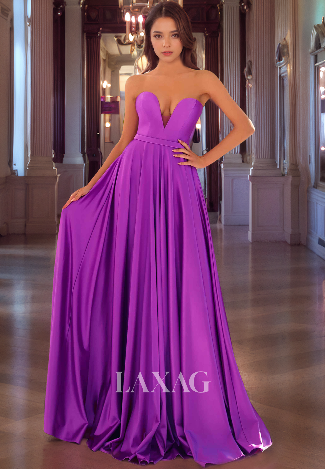 A-Line Strapless Sleek Satin Party Prom Formal Evening Dress with Train