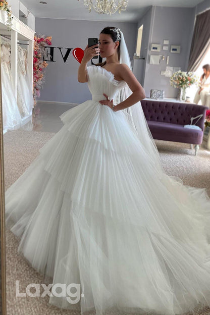 22407 - A-Line Strapless Tulle Elegant Wedding Dress with Train