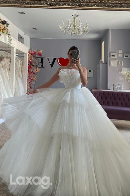 22407 - A-Line Strapless Tulle Elegant Wedding Dress with Train