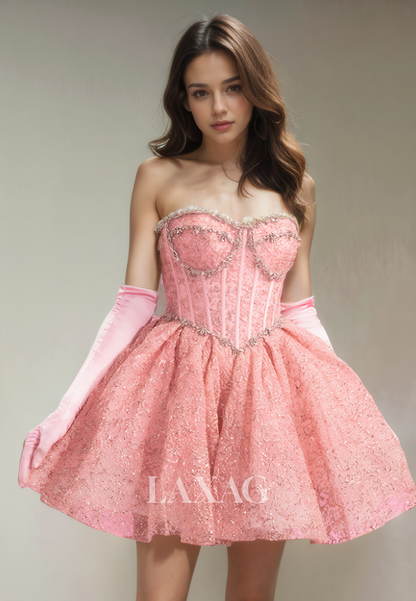 A-Line Strapless Tulle Glitter Elegant Party Homecoming Dress