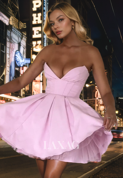 A-Line Strapless Tulle Sleek Satin Elegant Party Homecoming Dress