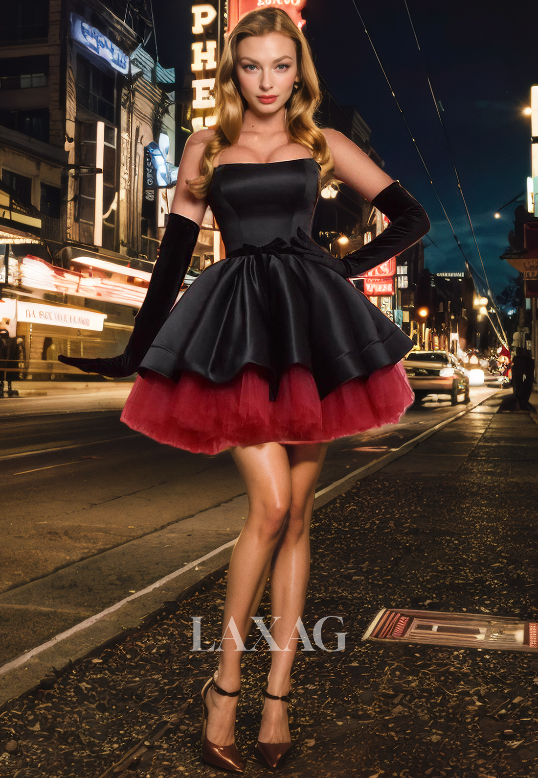 A-Line Strapless Tulle Sleek Satin Elegant Party Homecoming Dress