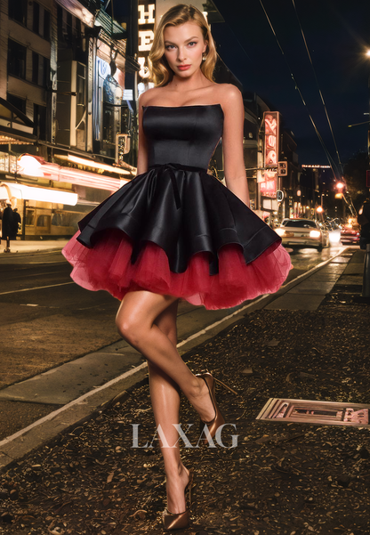 A-Line Strapless Tulle Sleek Satin Elegant Party Homecoming Dress