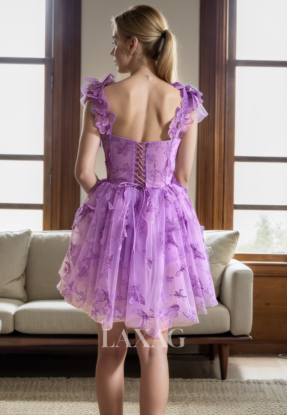 A-Line Straps Appliques Tulle Elegant Party Homecoming Dress