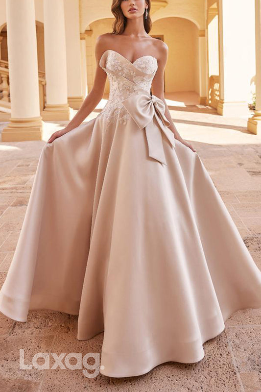 22589 - A-Line Straps Appliques Tulle Sleek Satin Elegant Wedding Dress