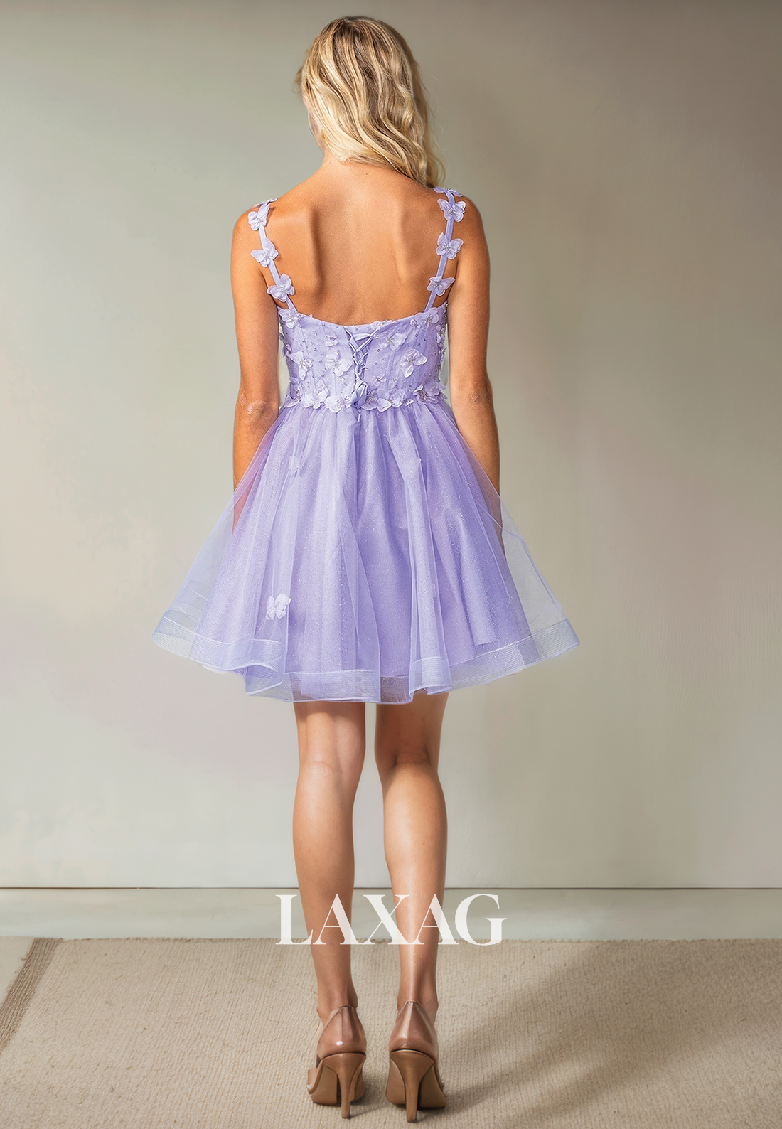 A-Line Straps Floral Embossed Tulle Beaded Elegant Party Homecoming Dress