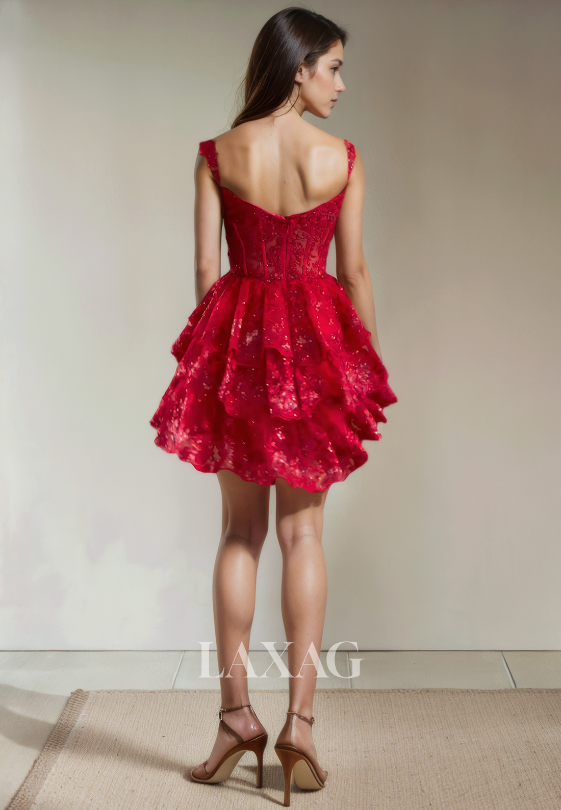 A-Line Straps Lace Appliques Tulle Tiered Elegant Party Homecoming Dress