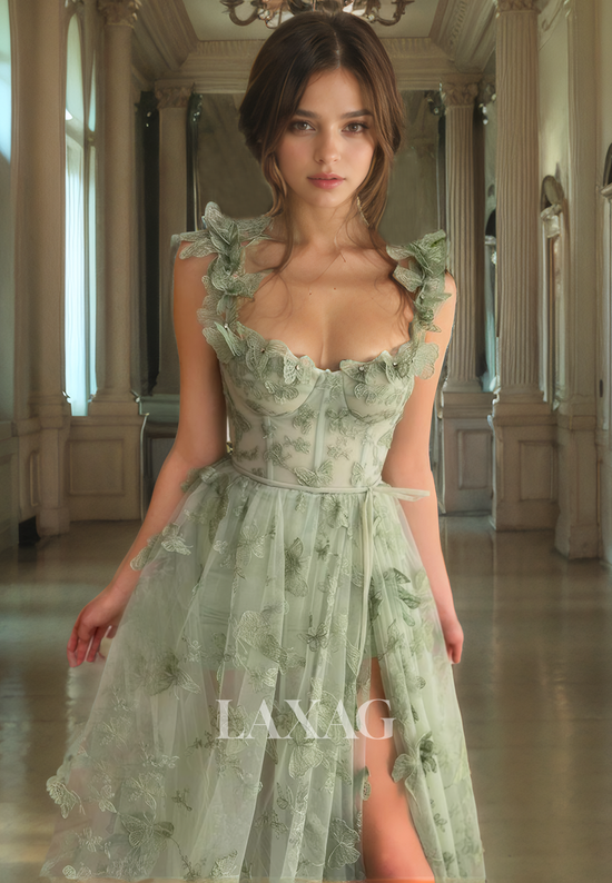L1435 - Chic Tulle A-Line Empire Off-Shoulder Illusion With Side Slit Party Prom Evening Dress main image 1