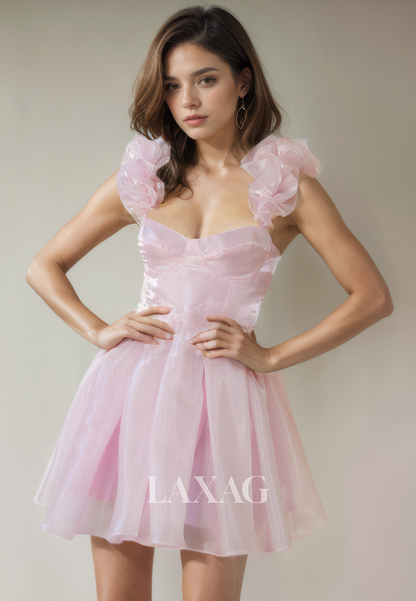 A-Line Straps Tulle Elegant Party Homecoming Dress