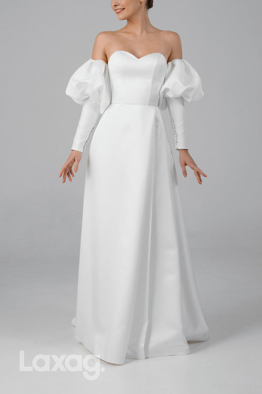22615 - A-Line Sweetheart Sleek Satin Wedding Dress with Slit