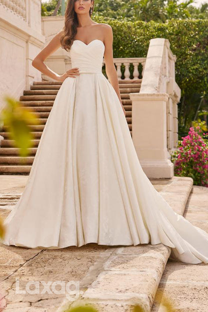 22599 - A-Line Sweetheart Sleek Satin Wedding Dress with Train