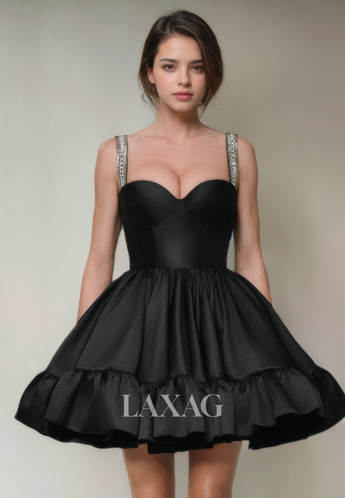 A-Line Sweetheart Straps Beaded Sleek Satin Elegant Party Homecoming Dress