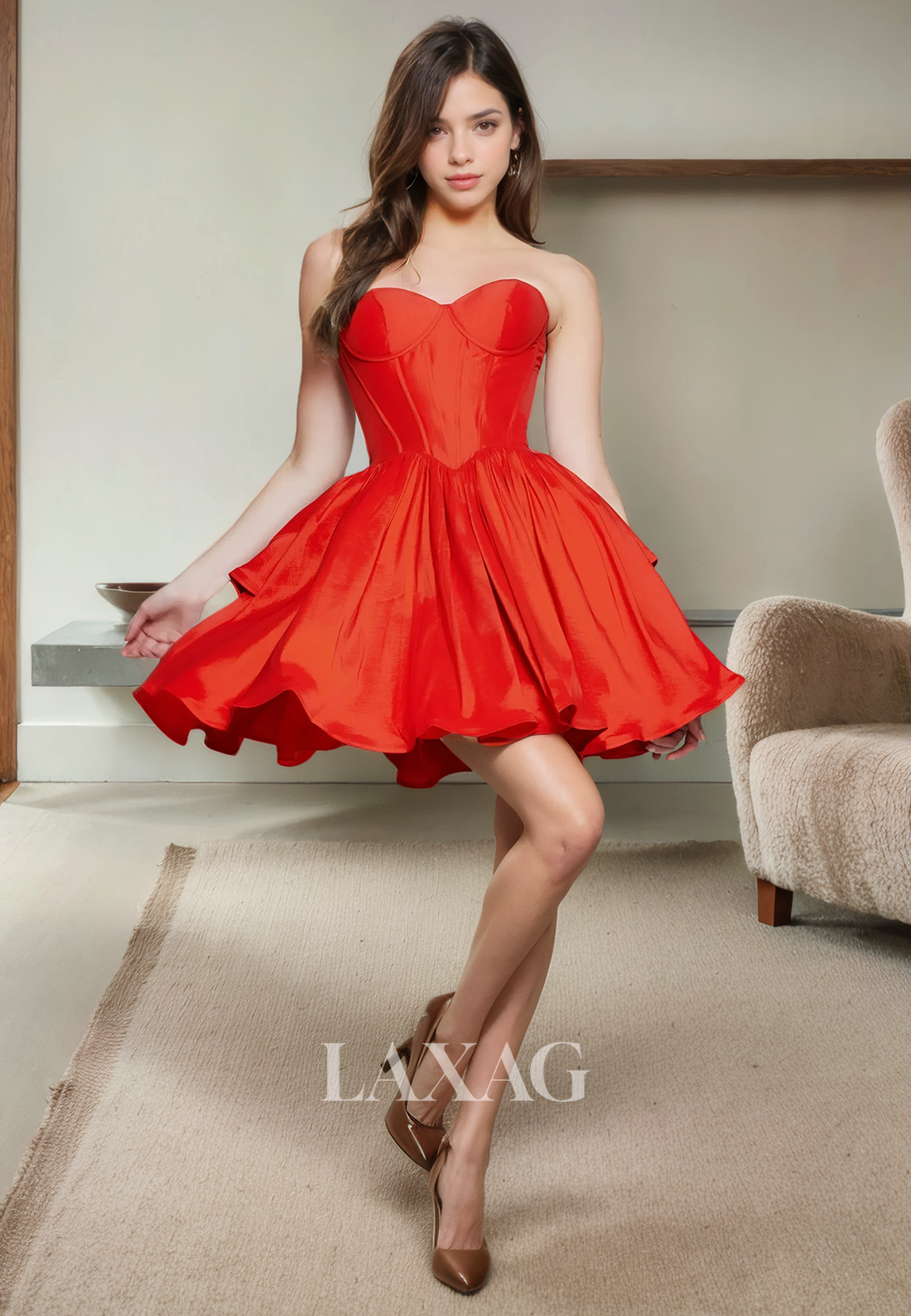 A-Line Sweetheart Tiered Sleek Satin Elegant Party Homecoming Dress