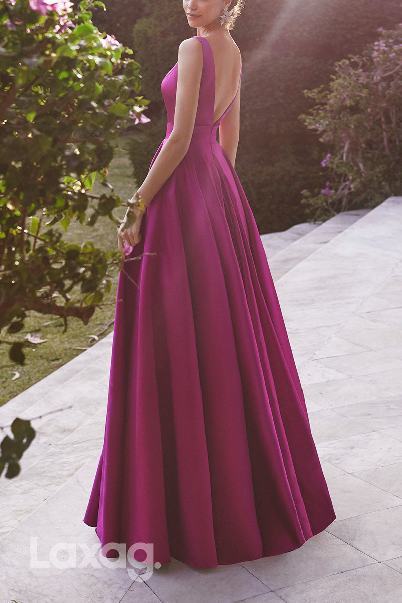 23036 - A-Line V-Neck Backless Floor-Length Cocktail Party Formal Evening Dress