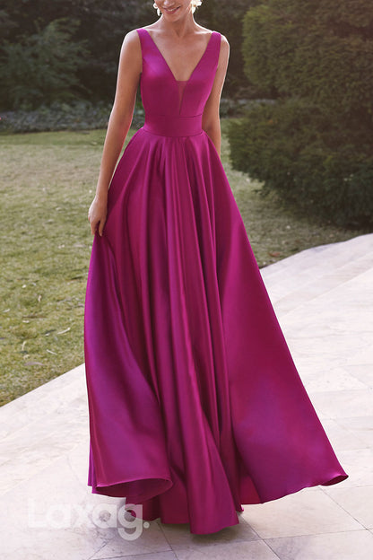 23036 - A-Line V-Neck Backless Floor-Length Cocktail Party Formal Evening Dress