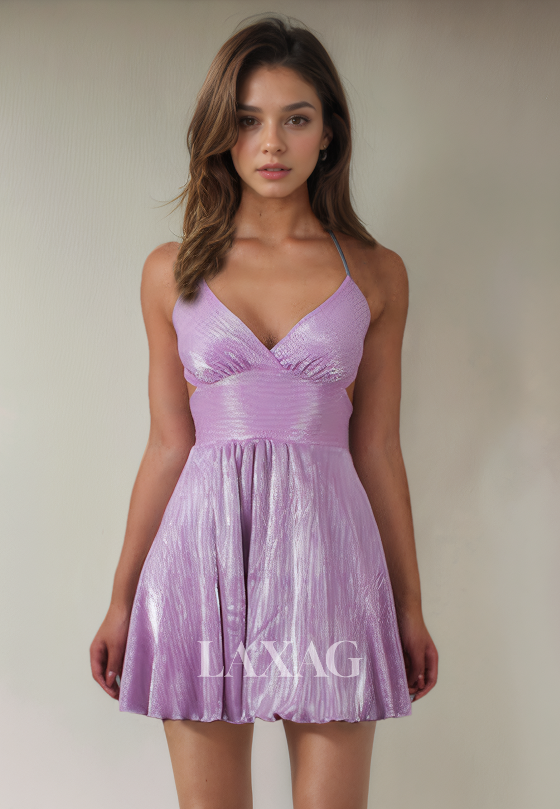 A-Line V-Neck Halter Backless Sleek Satin Elegant Party Homecoming Dress