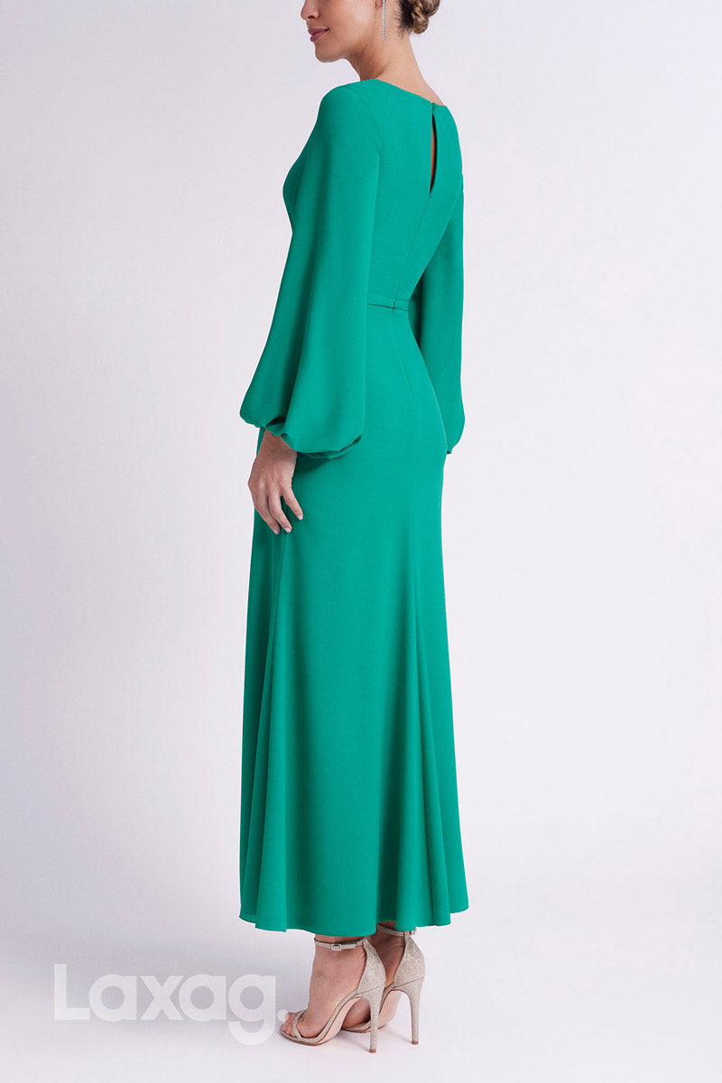 22882 - A-Line V-Neck Long Sleeves Sleek Satin Cocktail Party Formal Evening Dress