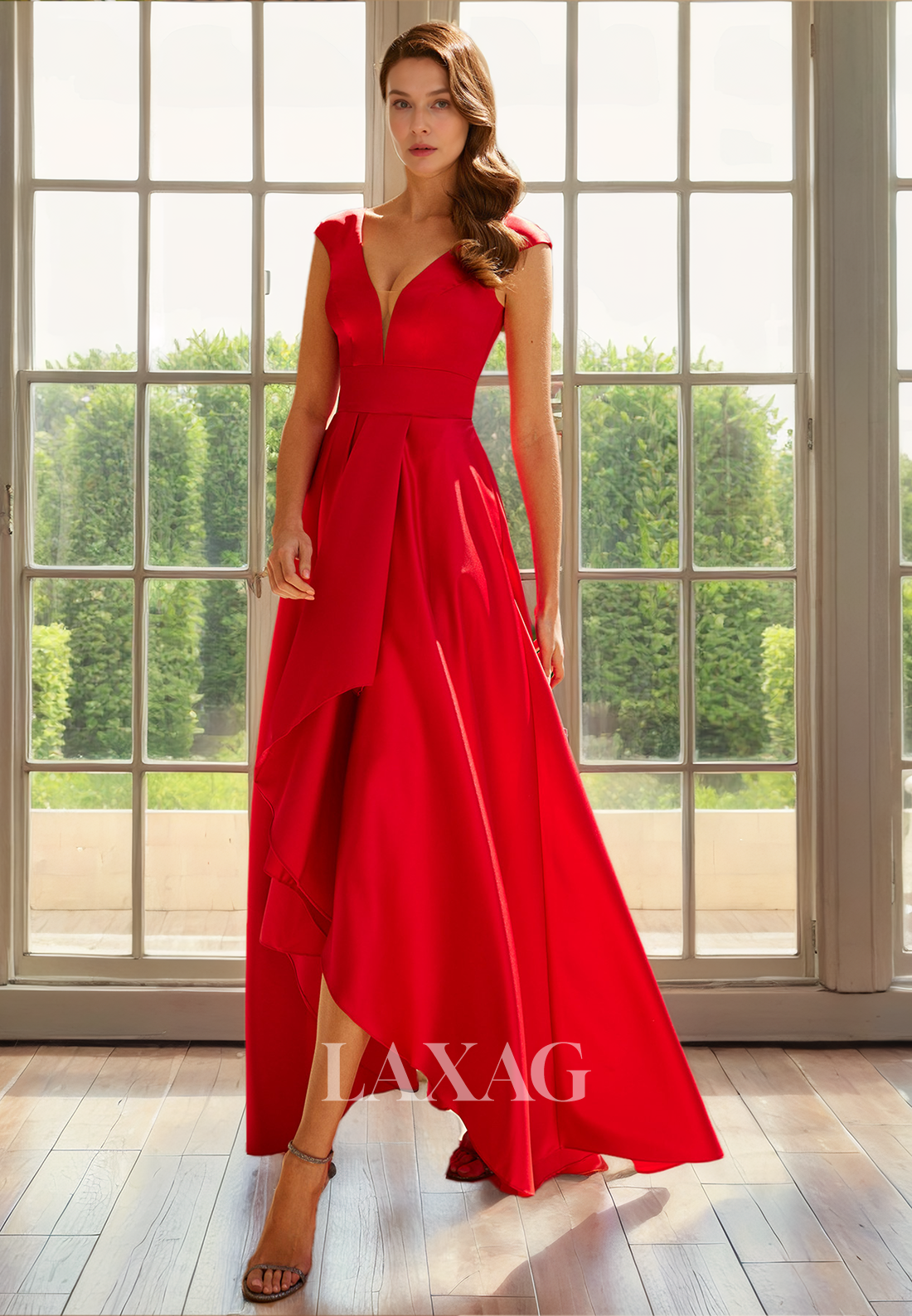 23040 - A-Line V-Neck Backless High Low Cocktail Party Formal Evening Dress