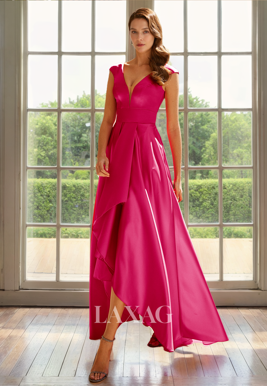 23040 - A-Line V-Neck Backless High Low Cocktail Party Formal Evening Dress