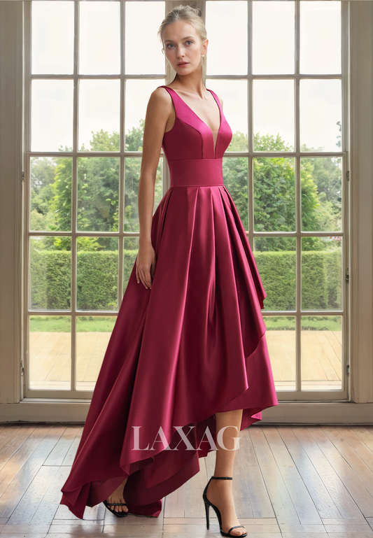 A-Line V-Neck Sleeveless Backless High-Low Mother of the Bride Dress