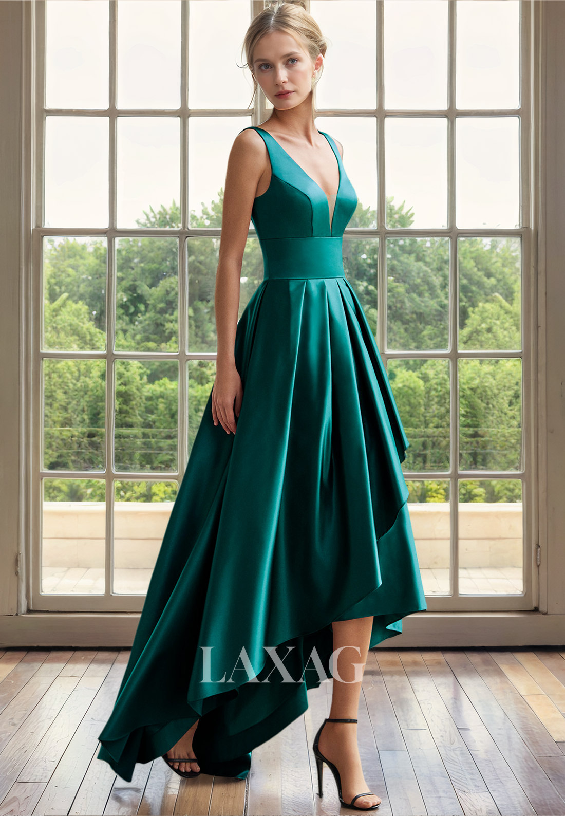 A-Line V-Neck Sleeveless Backless High-Low Mother of the Bride Dress