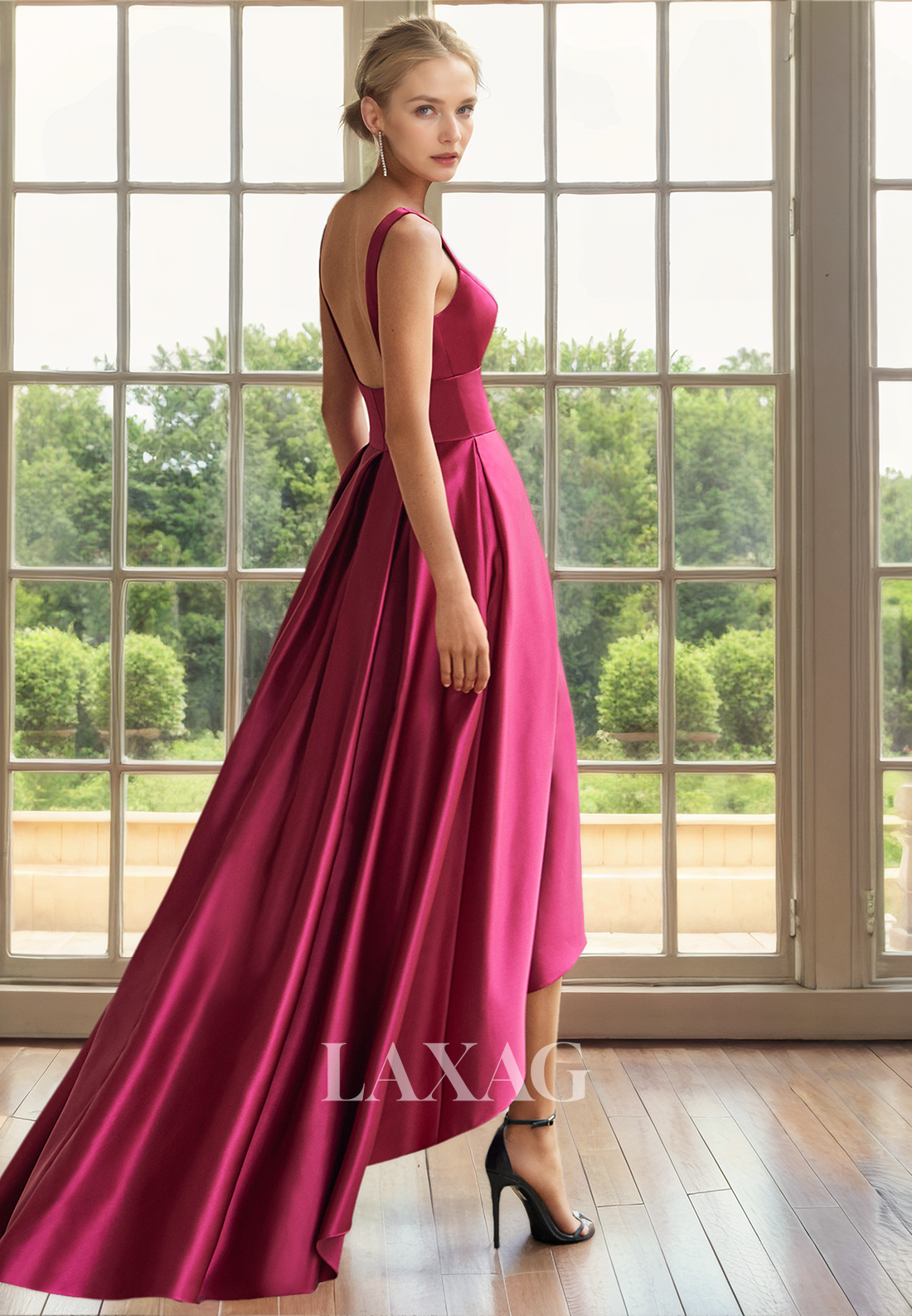 A-Line V-Neck Sleeveless Backless High-Low Mother of the Bride Dress