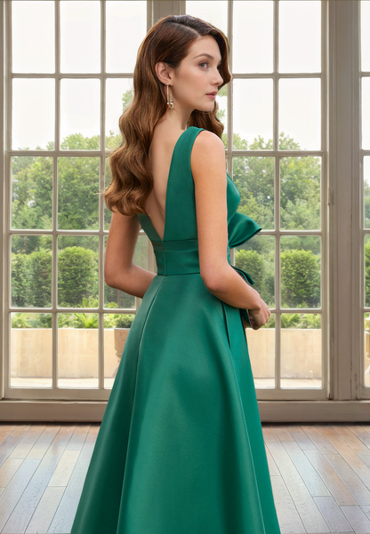 23054 - A-Line V-Neck Open Back Cocktail Party Formal Evening Dress with Slit