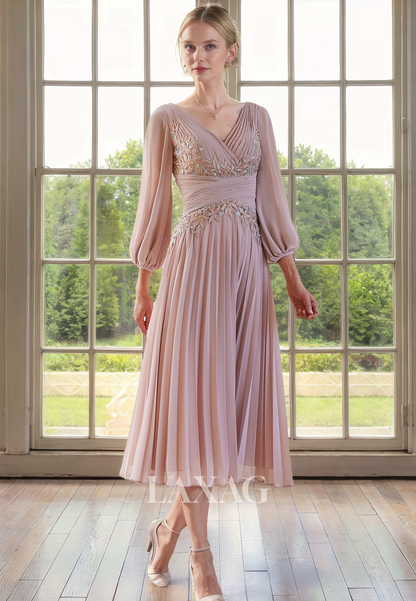 A-Line V-Neck Long Sleeves Appliques Beaded Elegant Mother of the Brid Laxag A-Line V-Neck Long Sleeves Appliques Beaded Elegant Mother of the Brid Laxag