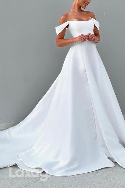 22940 - A-Linie Off Shoulder Sleek Satin Elegant Wedding Dress with Train