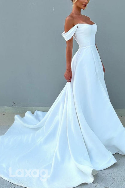 22940 - A-Linie Off Shoulder Sleek Satin Elegant Wedding Dress with Train