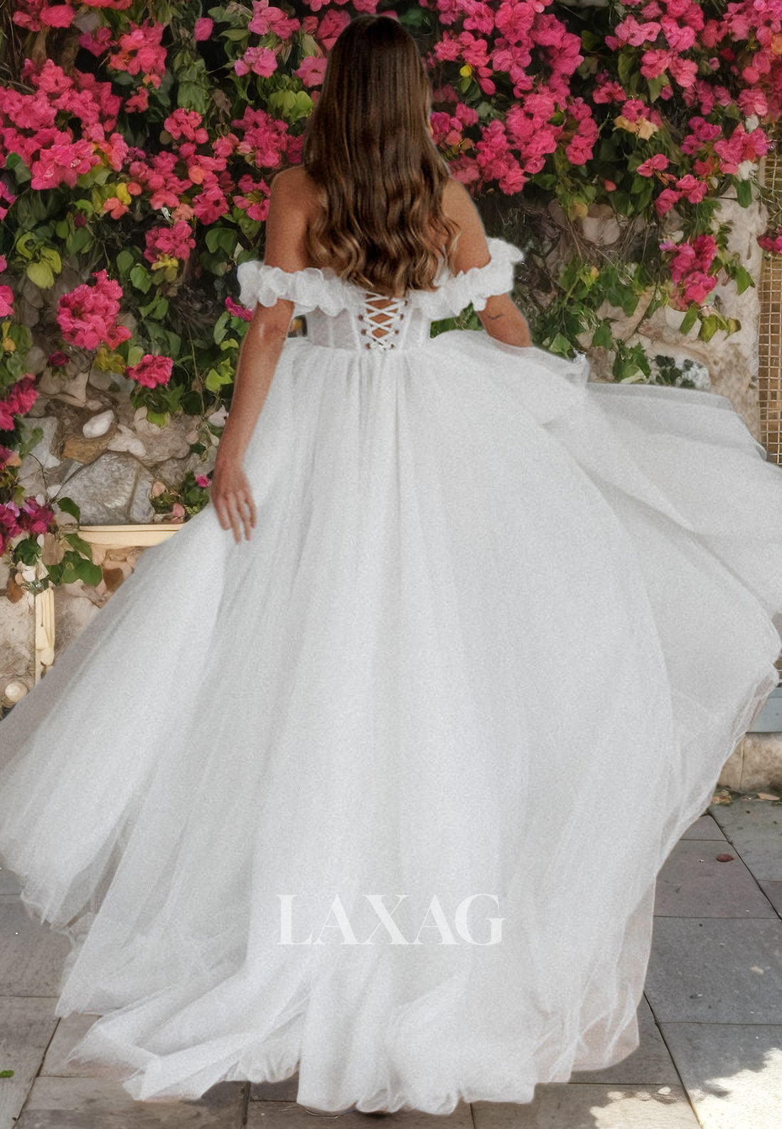 A-Linie Off Shoulder Tulle illsuion Elegant Wedding Dress