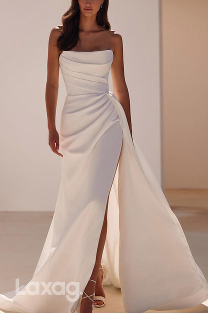 22871 - A-Linie Strapless Draped Sleek Satin Wedding Dress with Slit and Train