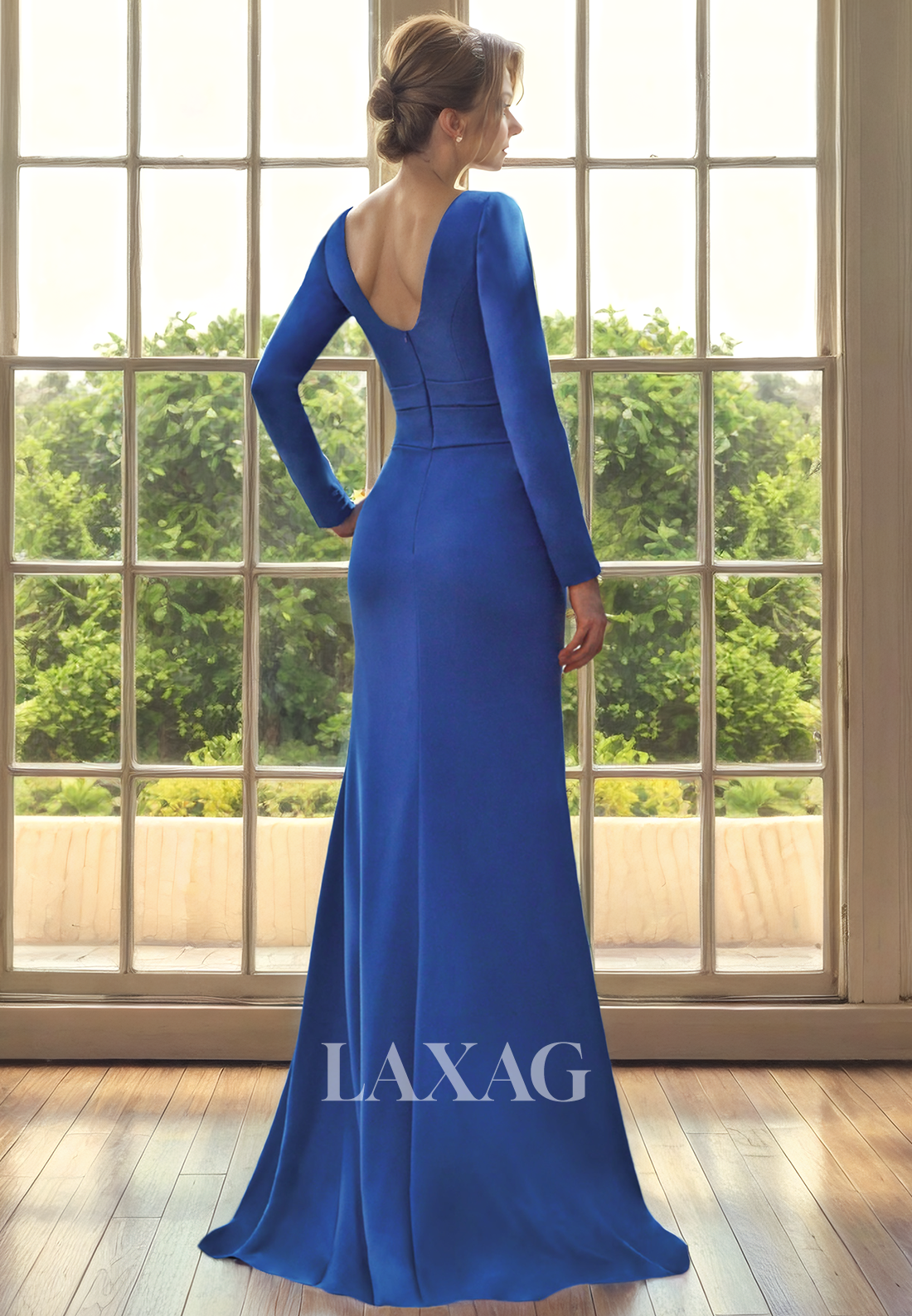 Bateau Long Sleeves Sleek Satin ELegant Mother of the Bride Dress with Train