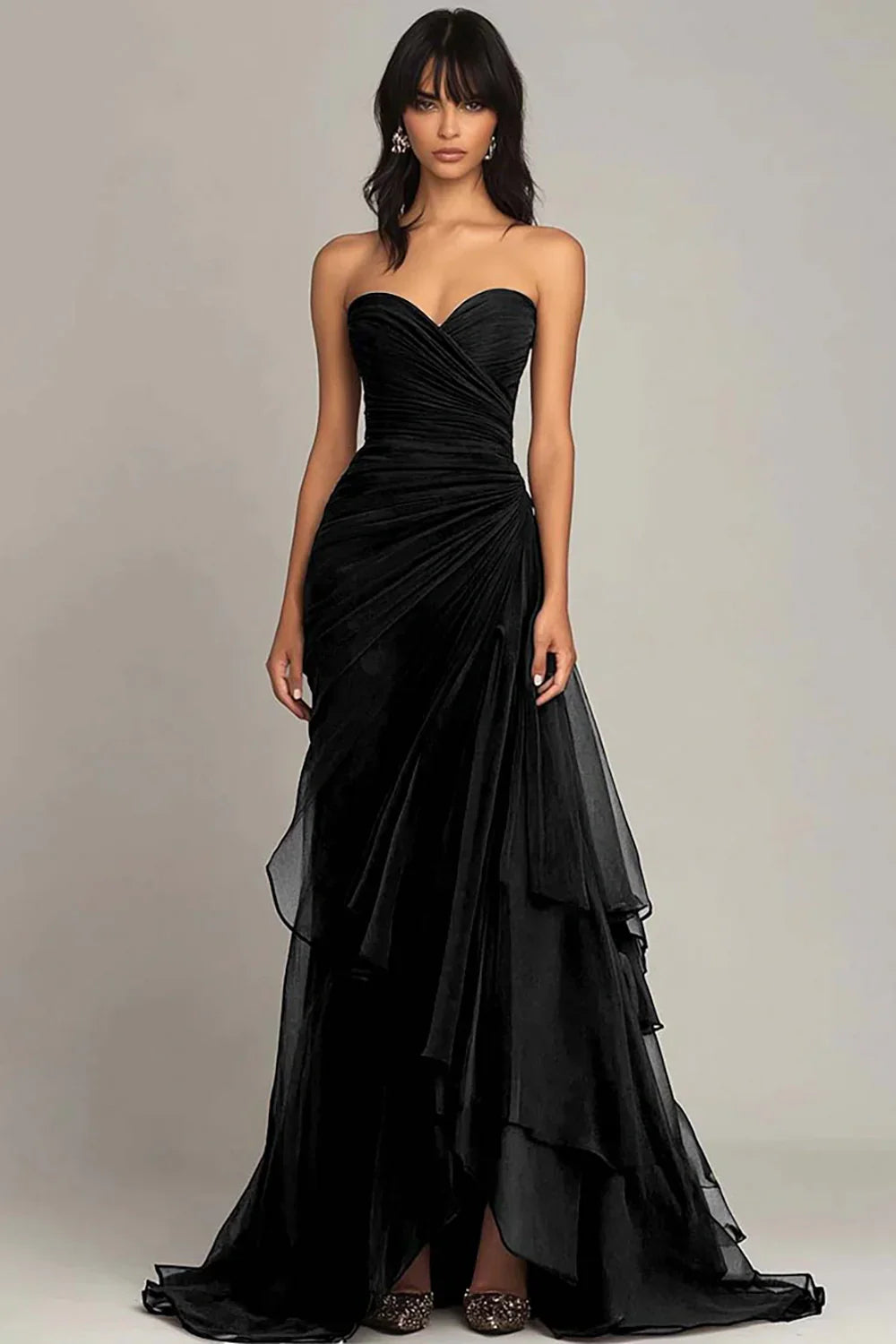 Sweetheart Chiffon Pleated Mermaid Prom Dress Off-Shoulder Floor-Length Party Gowns