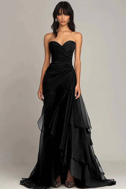 Sweetheart Chiffon Pleated Mermaid Prom Dress Off-Shoulder Floor-Length Party Gowns